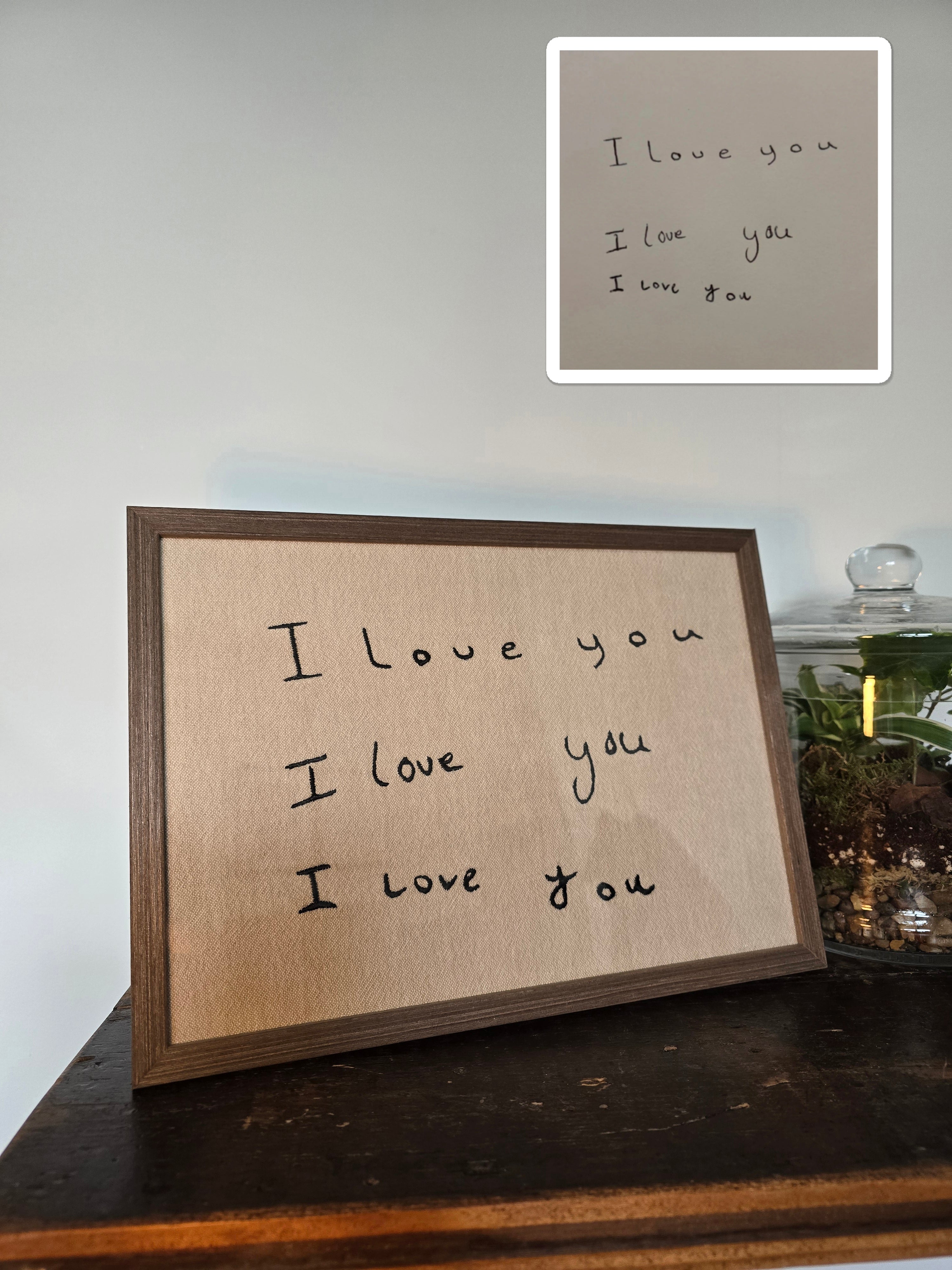 Multiple "I love you" Handwriting Embroidery Keepsake - A4 Framed or Unframed