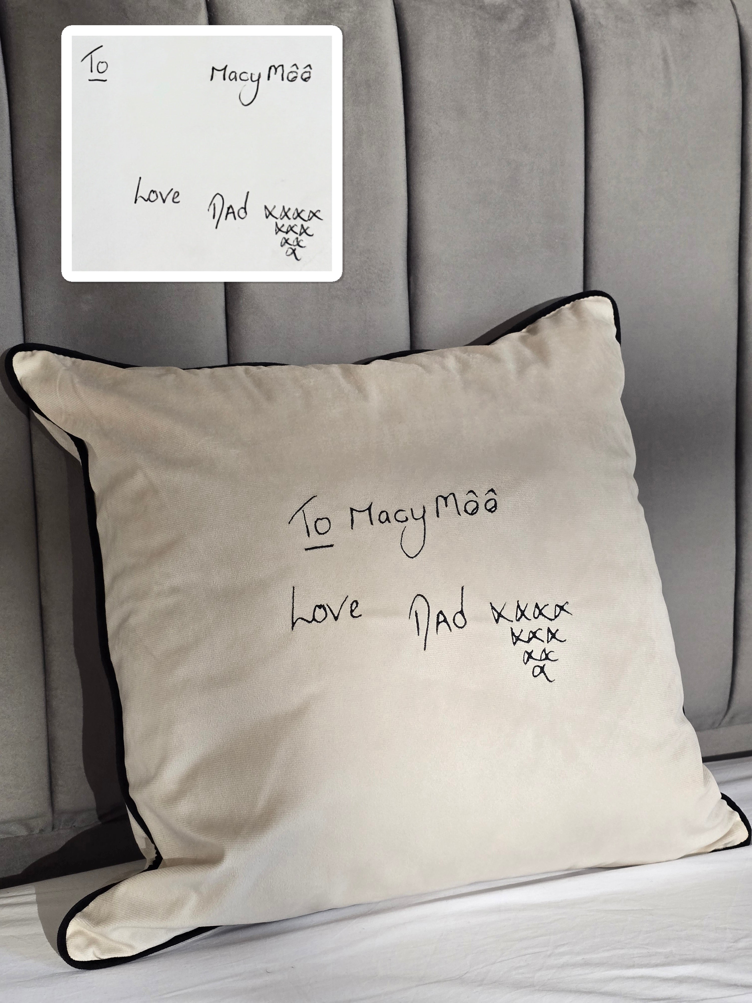 Embroidered Handwriting Cushion 50x50cm with filling