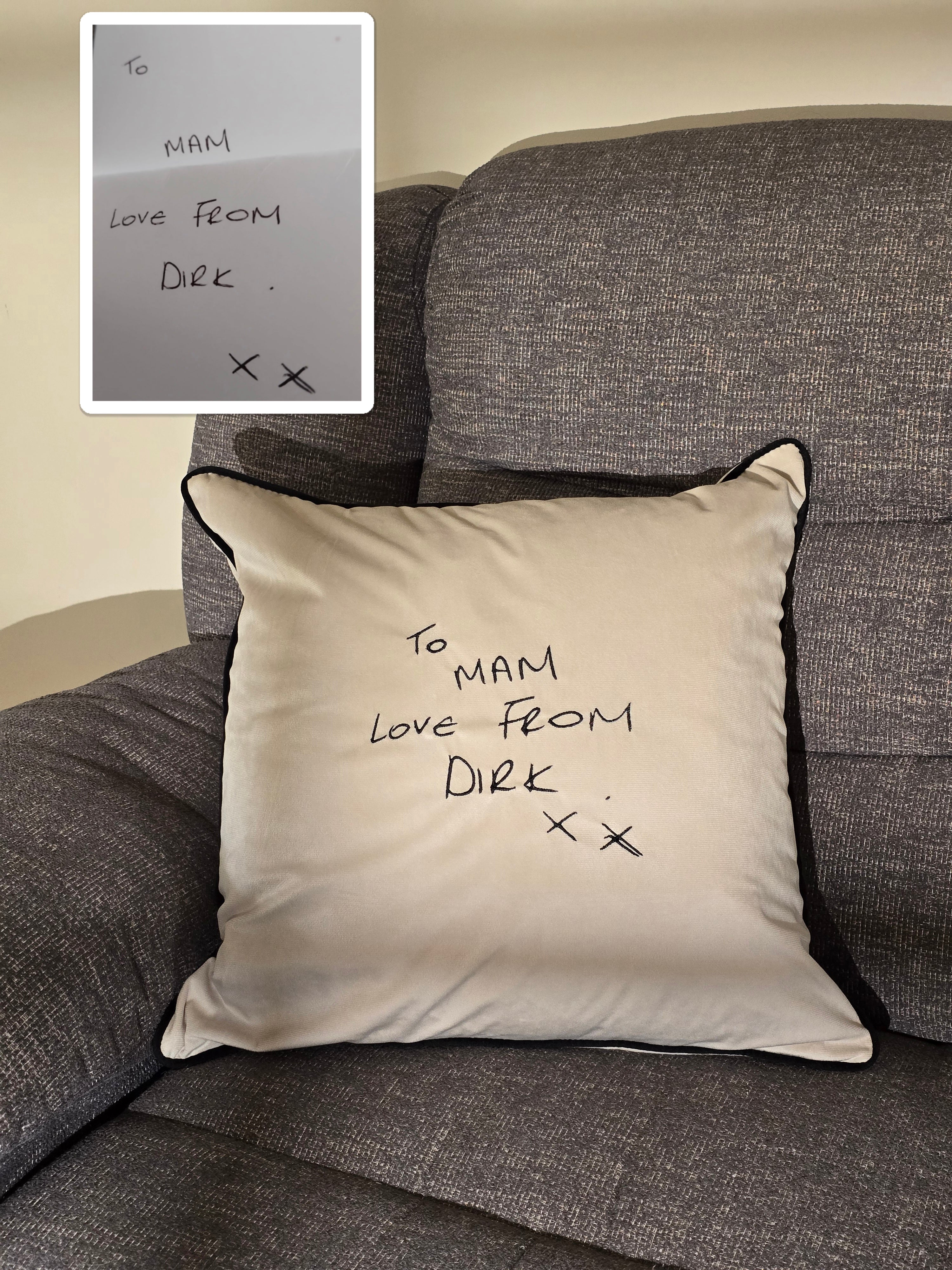 Embroidered Handwriting Cushion 50x50cm with filling