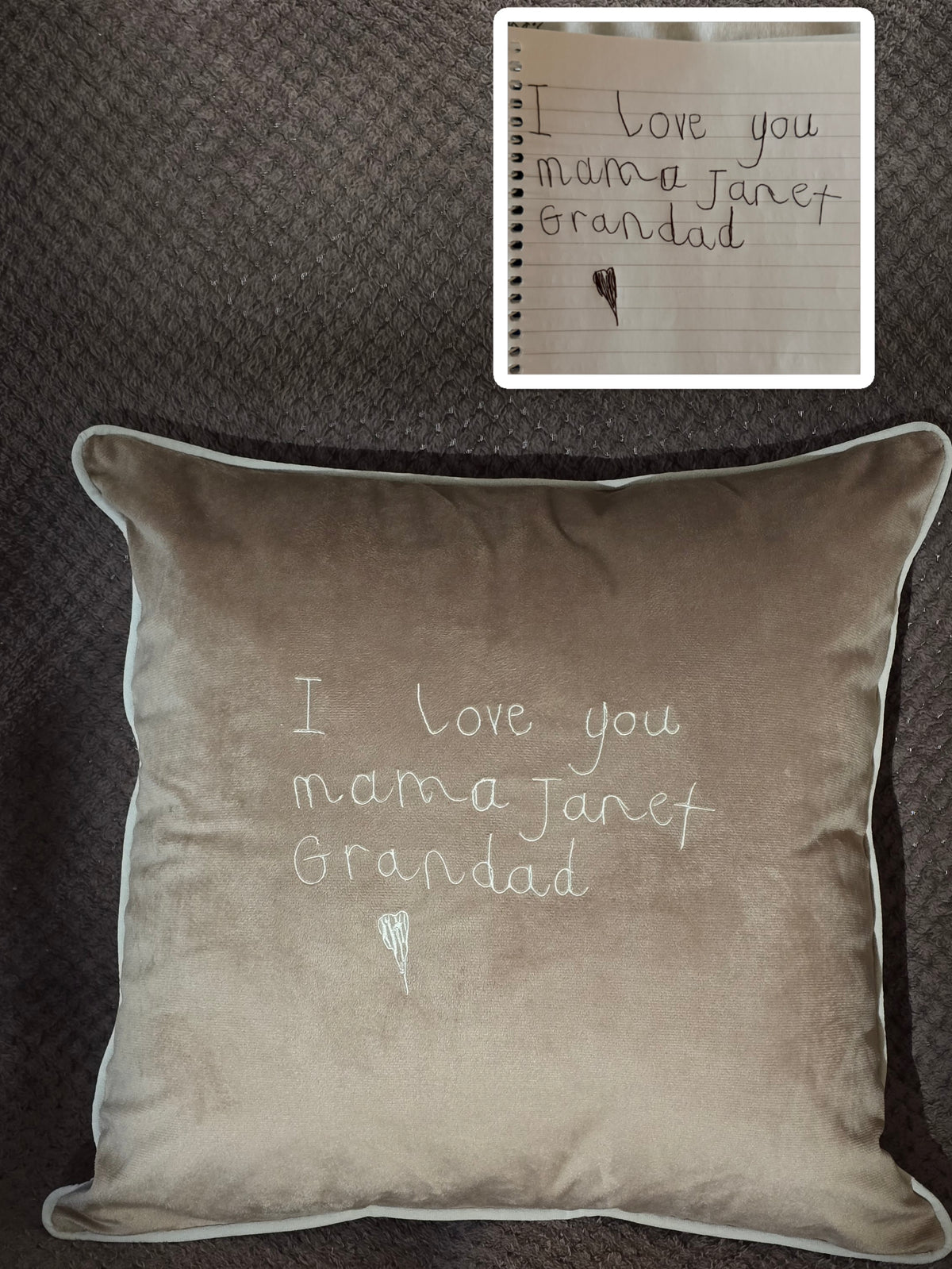Embroidered Handwriting Cushion 50x50cm with filling