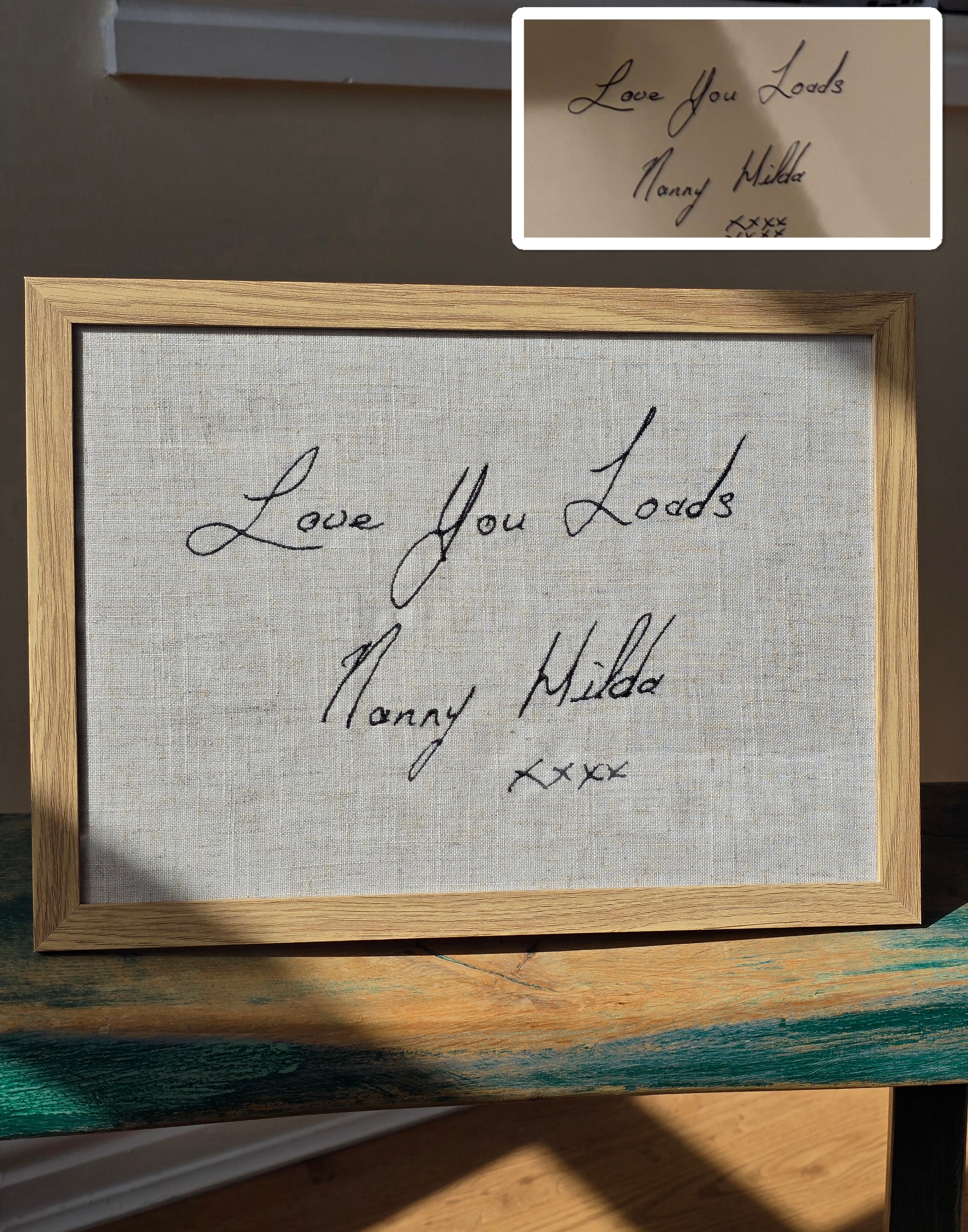 Handwriting Embroidery Keepsake - A4 Framed