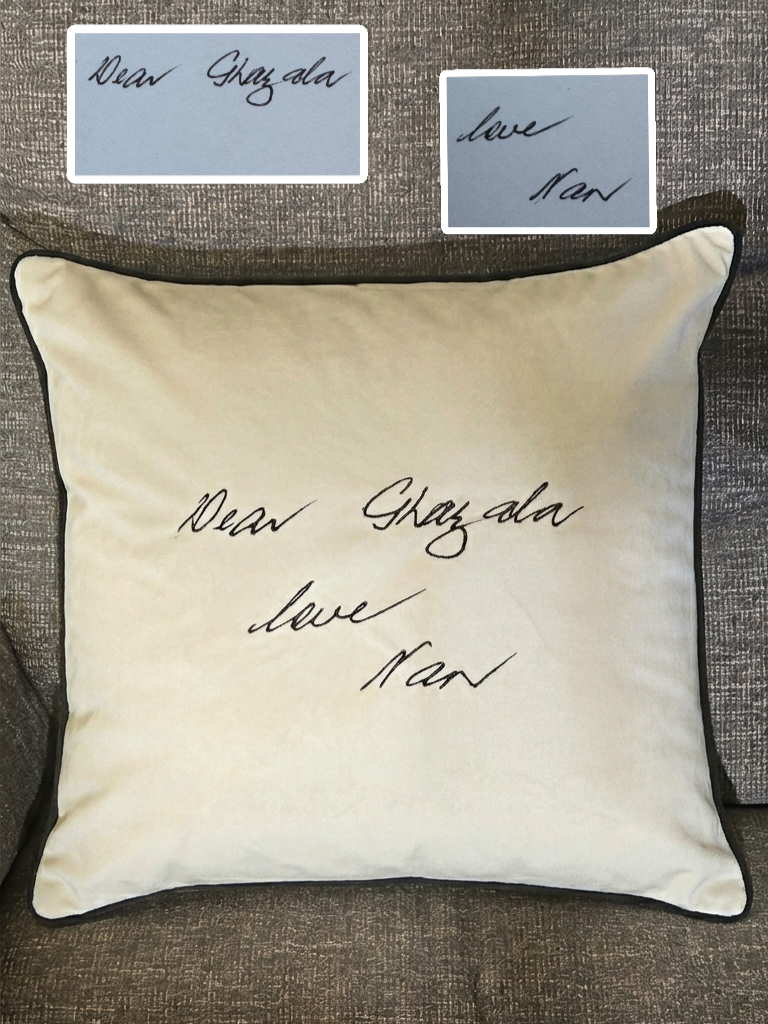 Embroidered Handwriting Cushion 50x50cm with filling