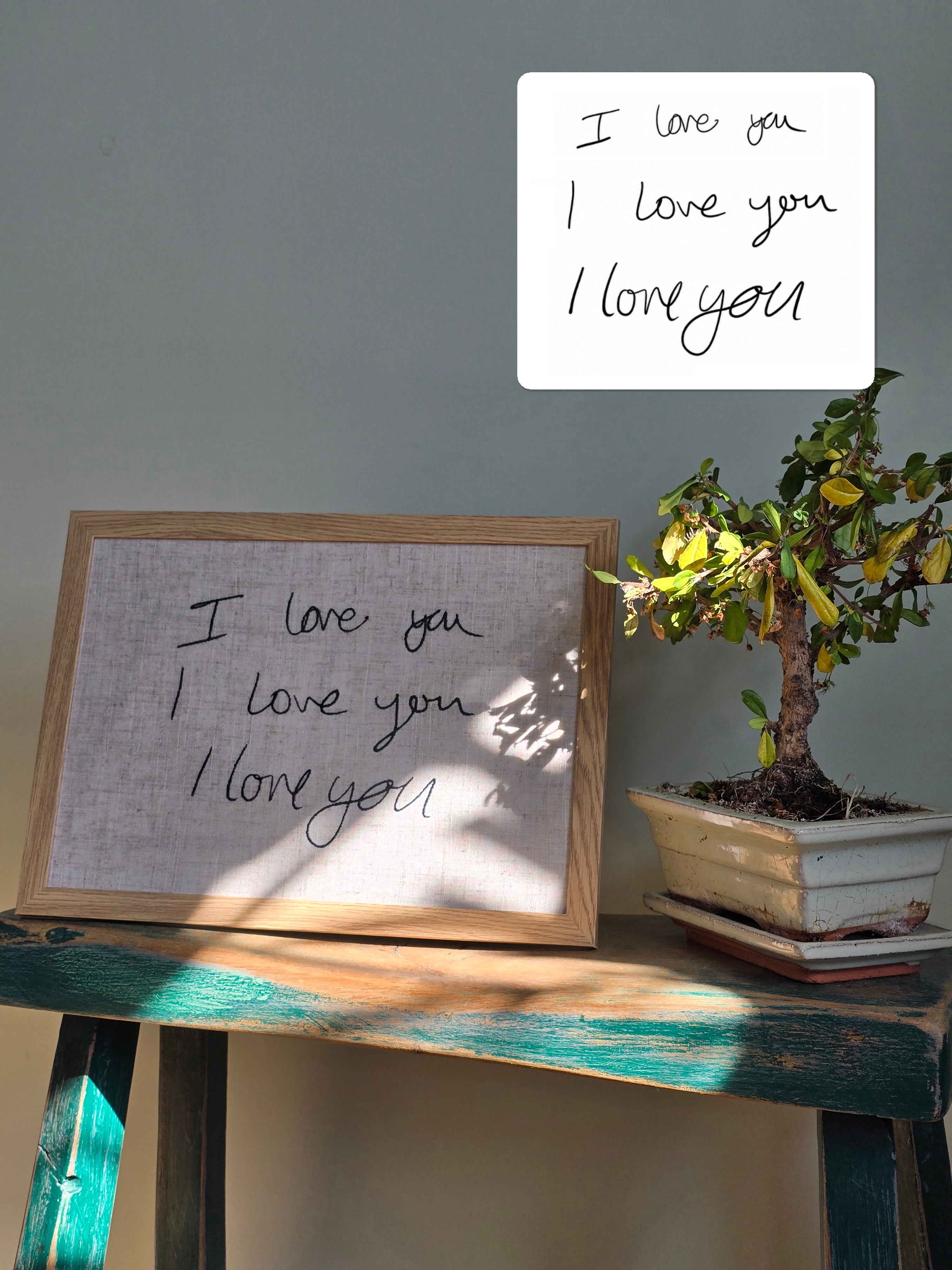 Multiple "I love you" Handwriting Embroidery Keepsake - A4 Framed or Unframed
