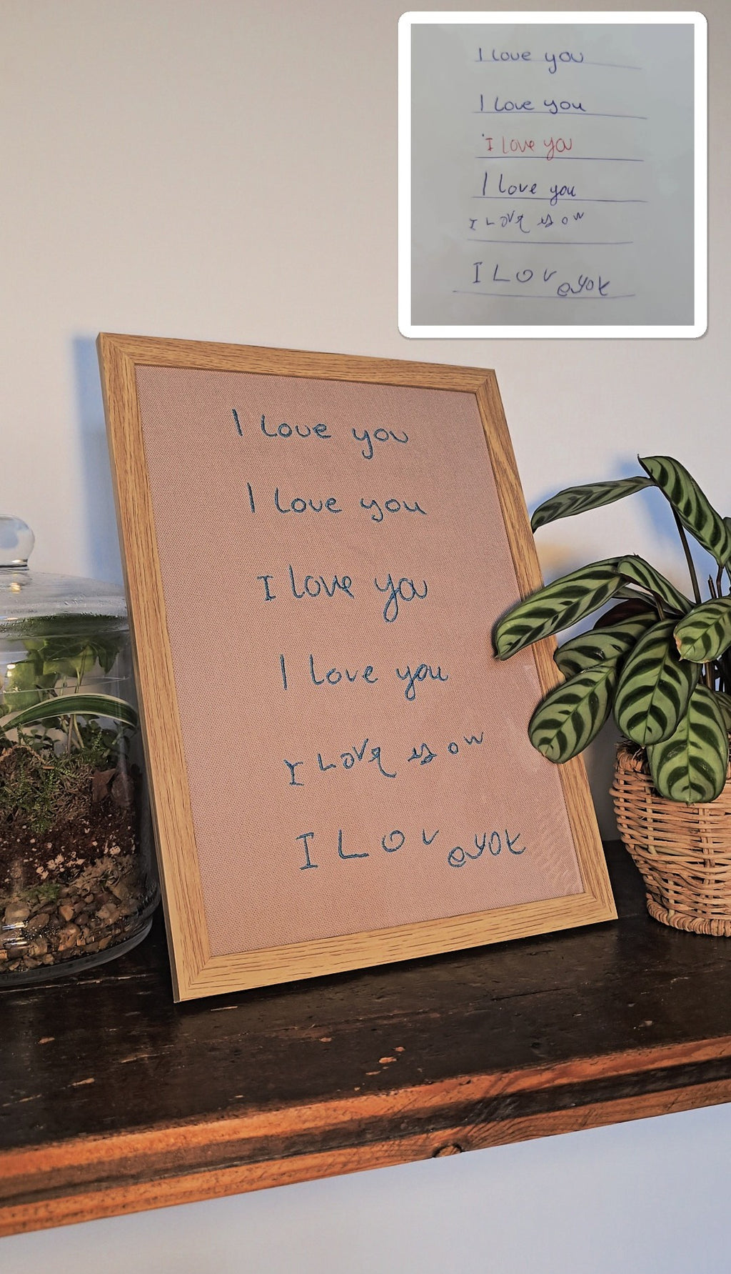 Multiple "I love you" Handwriting Embroidery Keepsake - A4 Framed or Unframed