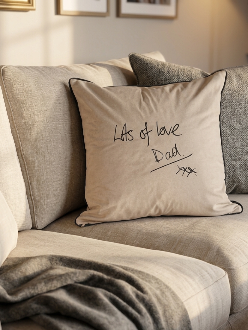 Embroidered Handwriting Cushion 50x50cm with filling